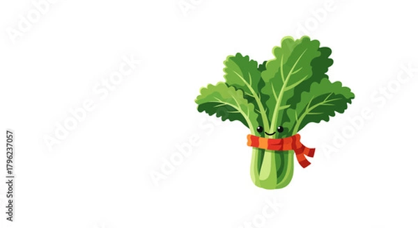 Obraz Charming Animated Vegetable: A Friendly Bok Choy Smiling And Wearing A Scarf On Dark Background