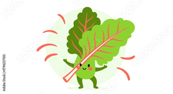 Obraz Charming Animated Swiss Chard Character With Vibrant Green Leaves and Playful Essence