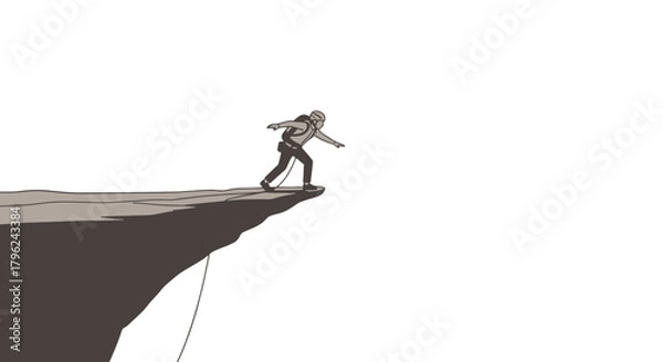 Fototapeta Courageous Person Steps Towards an Edge into Darkness Illustrating Risk Taking and Bravery