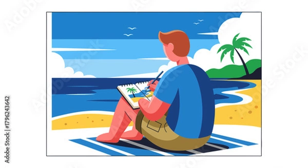 Fototapeta Creative Person Drawing Seaside Scene Capturing Natural Beauty And Coastal Elements