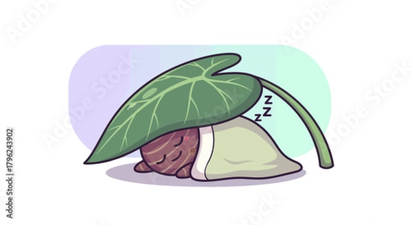 Fototapeta Cute Creature Sleeping Peacefully Beneath a Protective Leafy Canopy for a Serene Nap