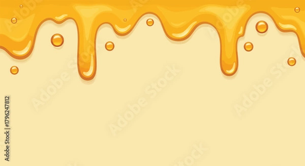 Obraz Golden liquid honey or syrup drips with sweet bubbles, creating a delicious and vibrant sticky texture background