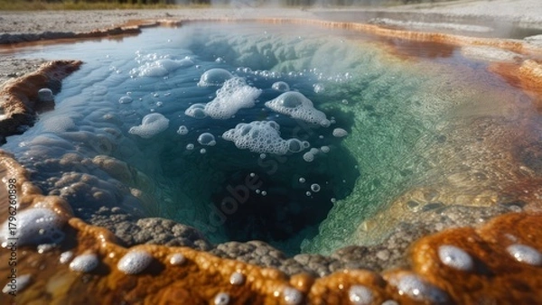 Obraz Geothermal pool with bubbling water and mineral deposits