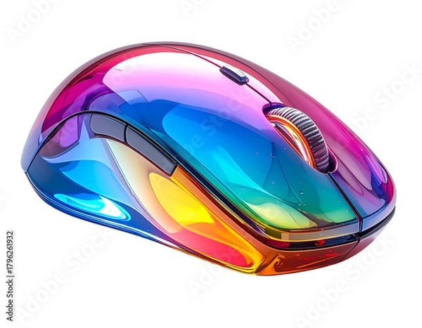 Fototapeta Translucent, multi-colored computer mouse with shimmering light effects