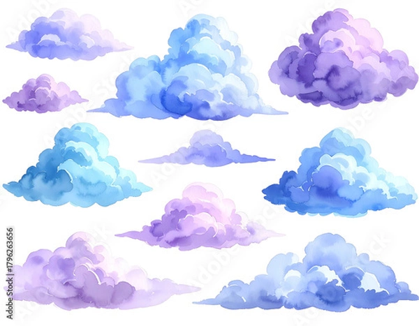 Fototapeta Soft, fluffy, pastel-colored clouds drift across a dark background