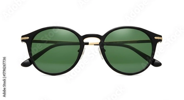 Obraz Stylish Round Sunglasses with Green Lenses Isolated on White Background