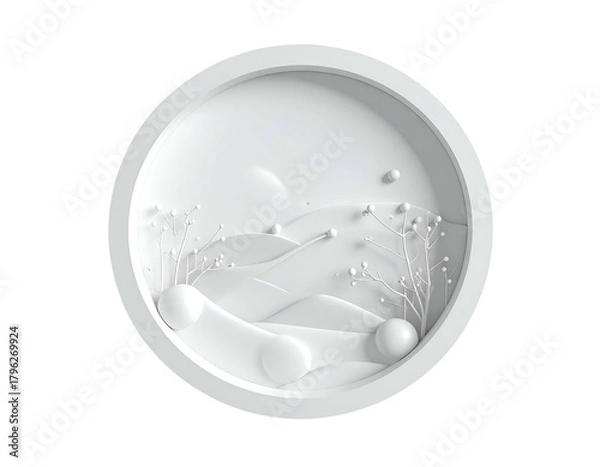 Fototapeta Minimalist sculpted round panel with abstract winter landscape