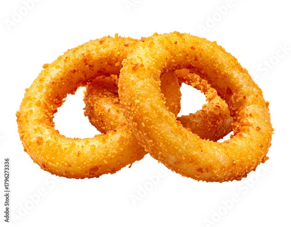 Fototapeta Two golden, crispy rings with savory spices clustered