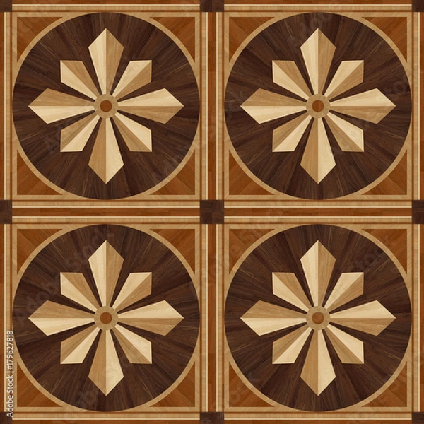 Obraz Medallion design parquet floor, wooden texture for 3D interior