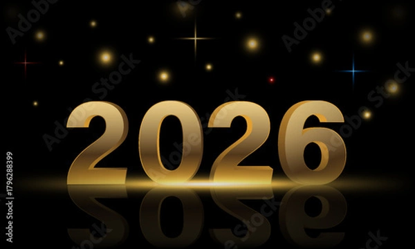 Fototapeta Happy New Year 2026 design vector. Slightly shiny chrome gradient concept, Trendy and unique 2026 new year logo design template. Vector illustration