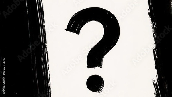 Obraz Hand-drawn question mark on a textured white background with black borders.