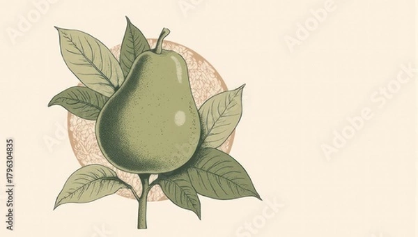 Fototapeta Vintage Pear Illustration with Leaves and Textured Background.