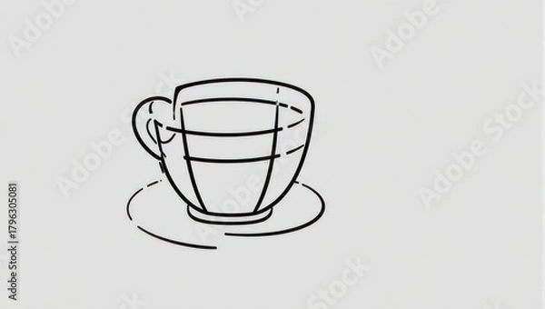 Fototapeta Simple line drawing of a coffee cup on a saucer, minimalist art.