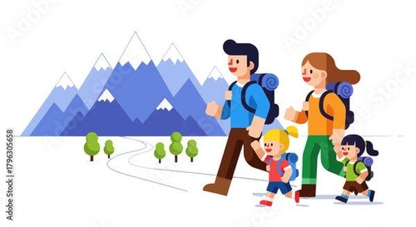 Obraz Family Hiking Adventure: Exploring Majestic Mountains and Enjoying Natural Landscapes