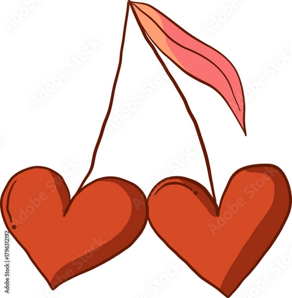 Fototapeta Flat Style Twin Hanging Hearts With Ribbon