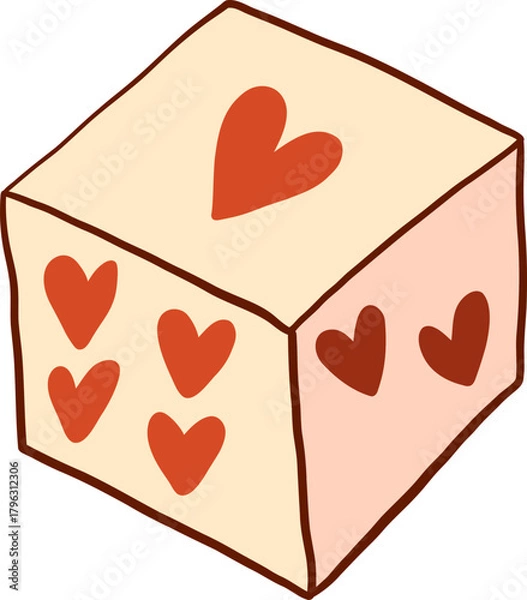 Fototapeta Flat Style Dice Cube With Heart Faces