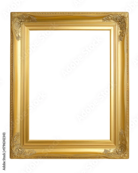Fototapeta Gold-framed picture with ornate symmetrical design on transparent background