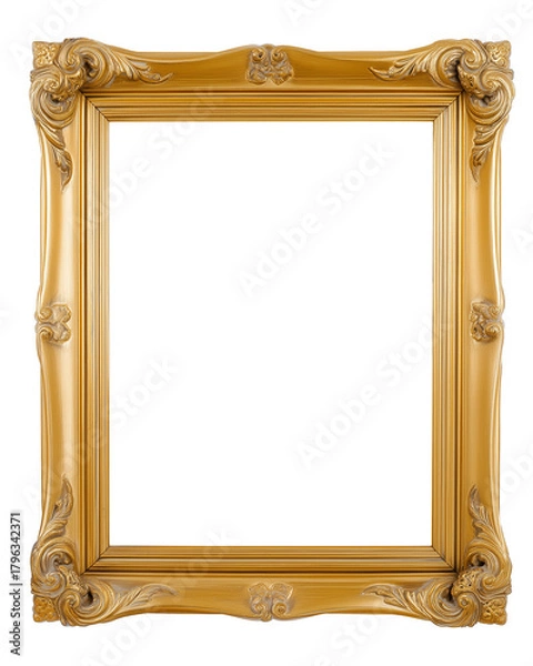 Fototapeta Gold Baroque picture frame with floral motifs and scrollwork on transparent background