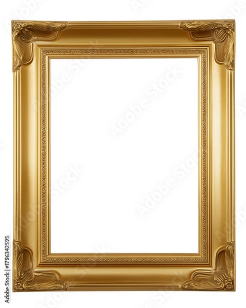 Fototapeta Ornate gold-framed picture with intricate scrollwork and floral motifs on transparent background