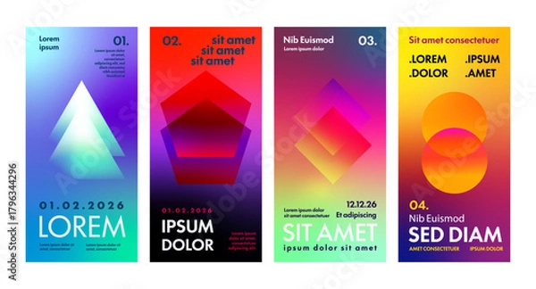 Fototapeta Abstract gradient poster, flyer and banner vector set. Modern geometric graphic shapes background templates for events, music, and digital design