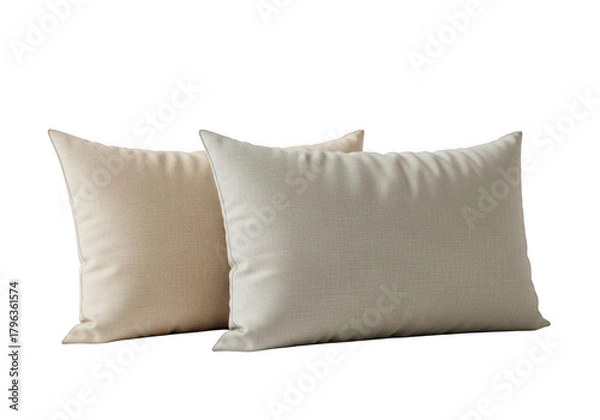 Fototapeta Comfortable neutral linen texture pillows isolated on transparent background