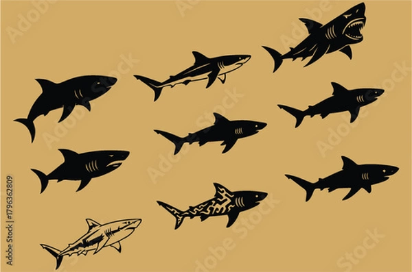 Fototapeta Shark fish illustrations. Design element for poster, print, emblem, sign in editable format. Easy to change color or size, EPS 10