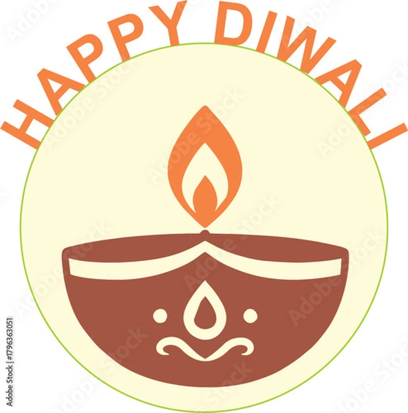 Fototapeta Happy Diwali with mandala design. Editable mandala with glowing diya lamp for Diwali festival greeting. EPS 10