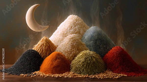 Obraz "Five Grains Worship Heaven - Pray for New Life", Xia-Shang-Zhou Miao Migration, Grain Sacrifice, Phoenix Crescent Moon Rebirth