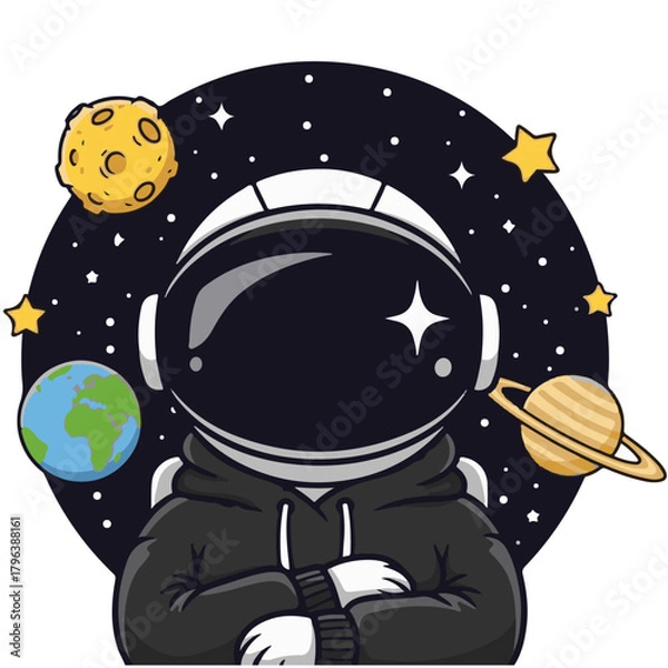 Fototapeta Cool Astronaut in Hoodie with Celestial Body Background