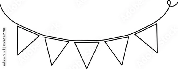 Obraz Triangular pennant flags on string, festive decoration vector, celebration bunting icon, minimalist party banner, hanging triangle flag illustration
