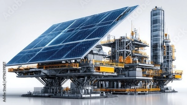 Fototapeta Offshore Energy Platform: An intricate offshore platform, empowered by solar energy, signifying sustainable resource management and renewable energy innovation. 