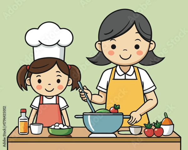 Obraz mother and son cooking