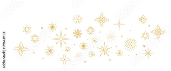 Fototapeta Minimal Golden seamless snowflakes transparent background. Winter Season Design Element for Festive Holiday Greeting, Seasonal Promotions, Or Elegant Winter Themed Decorations. Vector illustration.	