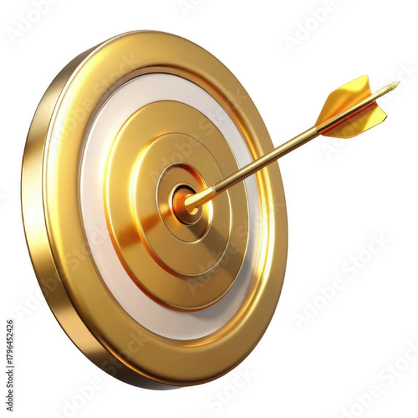 Obraz Golden target with arrow successfully hitting the bullseye symbolizing achievement and precision transparent background