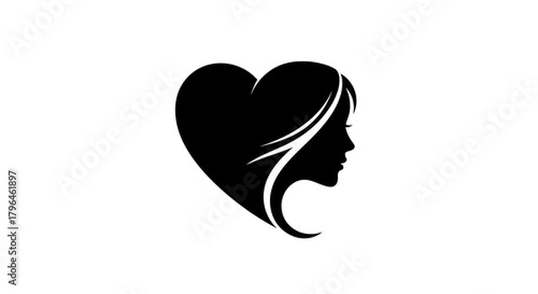 Obraz Woman's profile integrated into a heart shape, elegance concept
