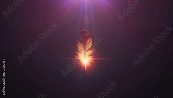 Obraz A Glowing Feather Symbol of Light, Hope, and Enlightenment in a Dark Universe