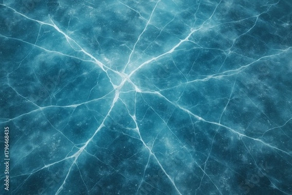 Fototapeta Intricate patterns of cracks on the surface of frozen lake ice