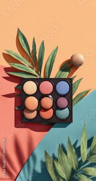 Obraz Eye shadow palette with tropical leaf shadows