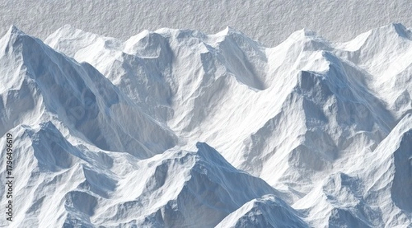Fototapeta Mountain range covered in snow, textured surface, sunny