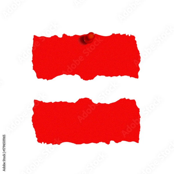 Fototapeta Dramatic Red Torn Paper Edges and Rips Isolated , Vibrant Torn Paper Note Strips with Pushpin Vector