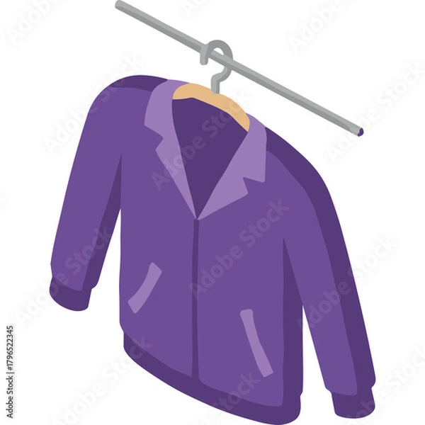 Fototapeta Purple jacket with pockets hanging on a hanger against a neutral background isolated on white with soft shadows