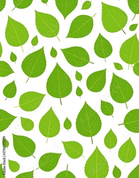Fototapeta Repeated pattern of stylized green leaves on a bright white background