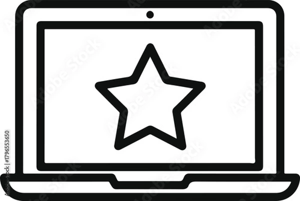 Fototapeta Laptop computer with star icon symbolizing top rating review and quality
