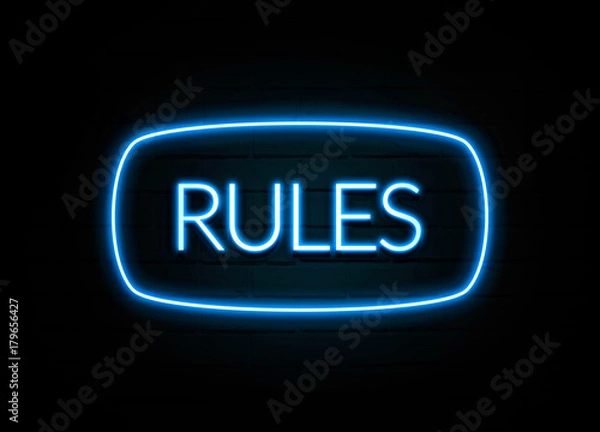 Fototapeta Rules  - colorful Neon Sign on brickwall