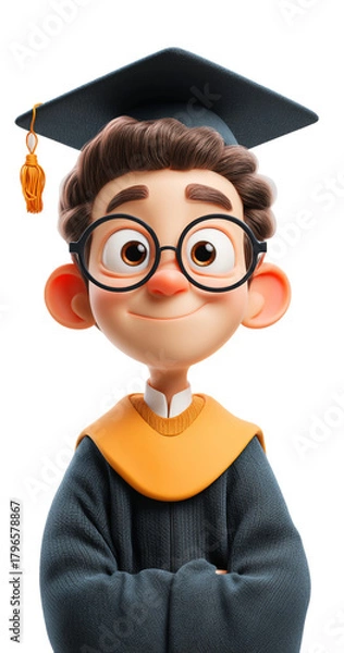Obraz Happy cartoon graduate wearing graduation cap and gown