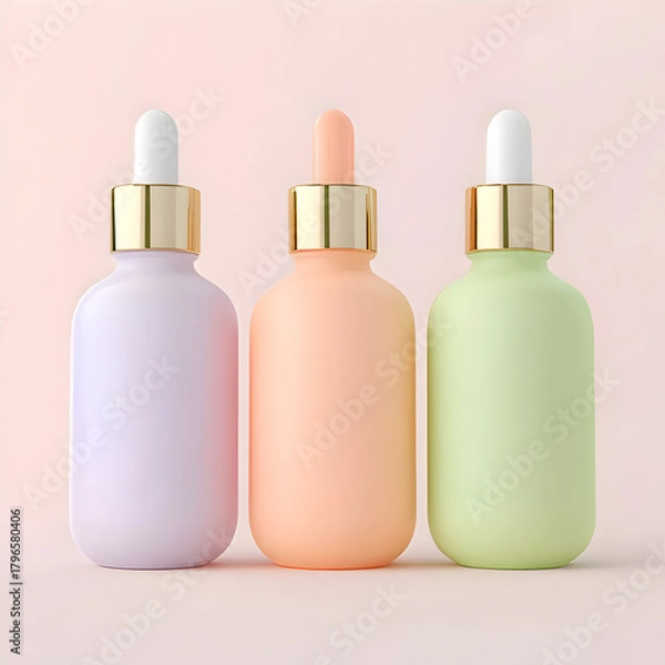 Obraz Minimal pastel pump bottles on soft peach background
