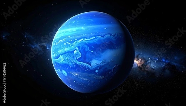 Fototapeta Rendering of a blue gas giant with swirling atmospheric details in space