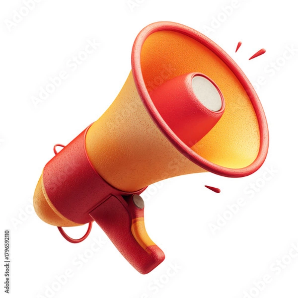 Obraz Brightly colored megaphone with sound waves on black background