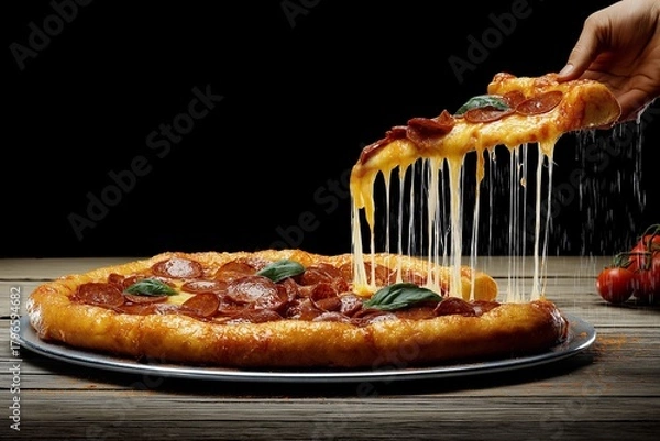 Fototapeta Rustic classic pepperoni pizza