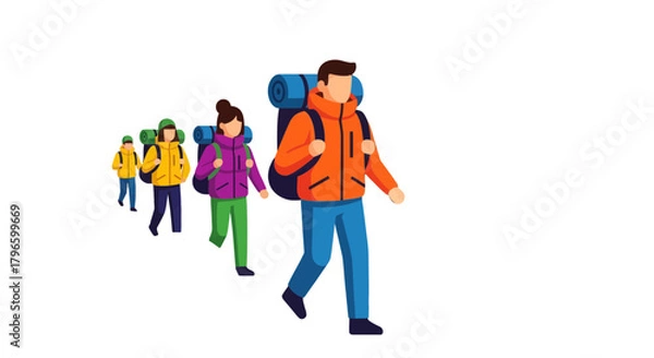 Fototapeta Group Of Hikers Traversing Rugged Terrain During Adventurous Journey Together